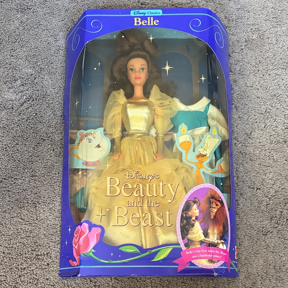 Vtg Disney Belle Doll in Shimmering Gold Dress 1991